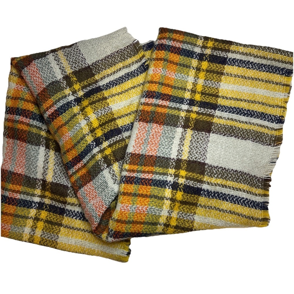 Cozy Fall Infinity Blanket Scarf W/Fringe Mustard Yellow Olive Green Burnt Orang